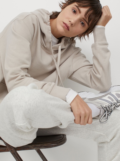 

H&M Women Beige Solid Hooded Top