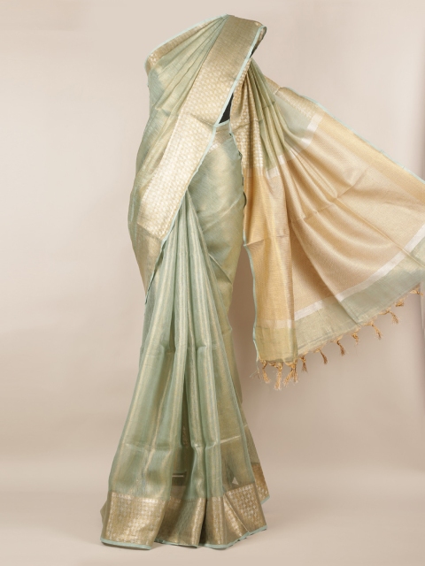 

Pothys Green Solid Linen Blend Saree