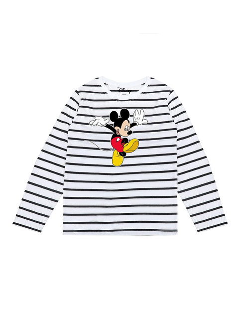 

Disney by Wear Your Mind Boys Black Mickey Mouse Striped Round Neck T-shirt