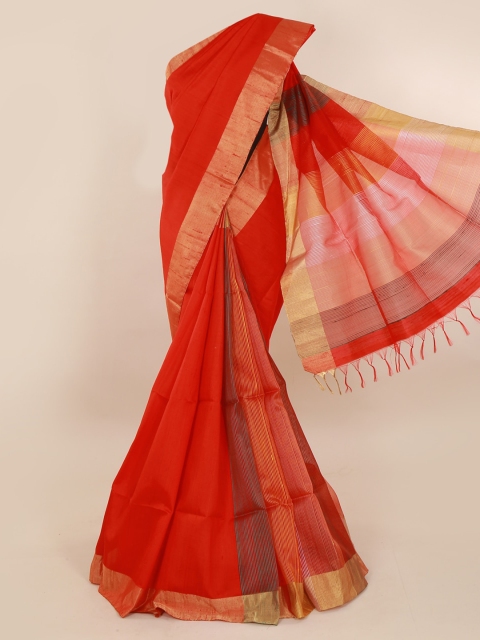 

Pothys Red Solid Jute Silk Saree