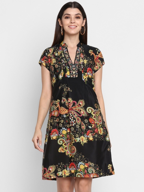 

NIZA Women Black Printed A-Line Dress