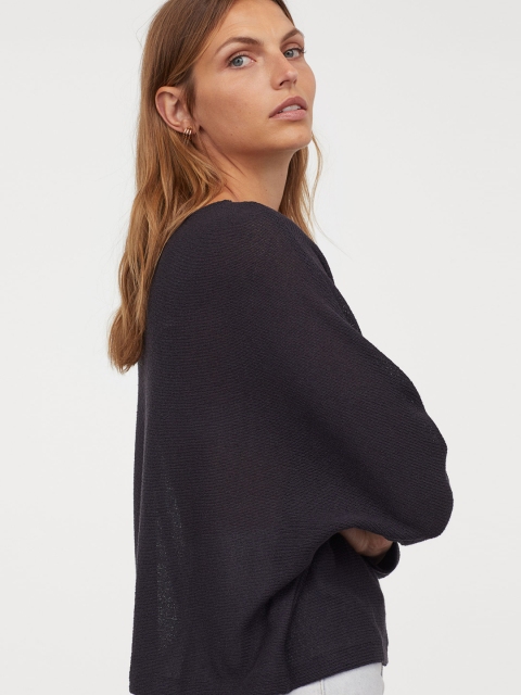

H&M Women Navy Blue Dolman-Sleeved Top