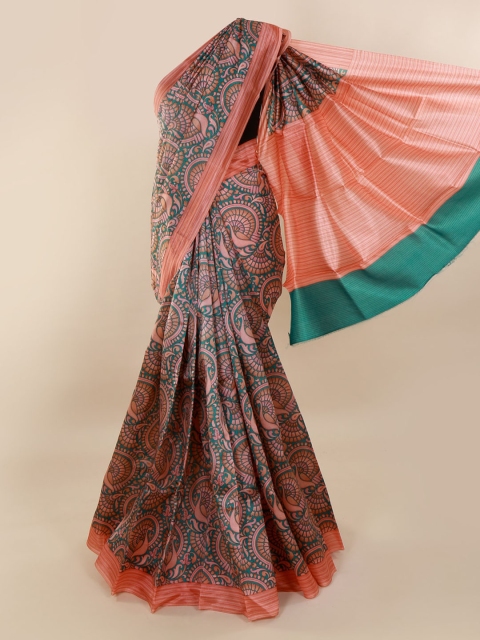 

Pothys Green Pure Silk Printed Bagh Saree