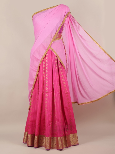 

Pothys Pink Solid Poly Chiffon Half Saree