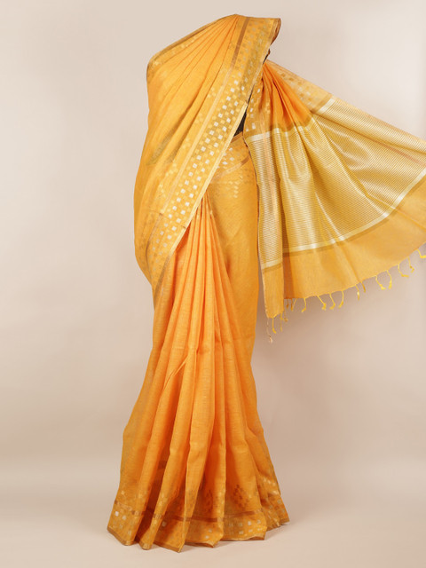 

Pothys Mustard Yellow Solid Linen Blend Saree