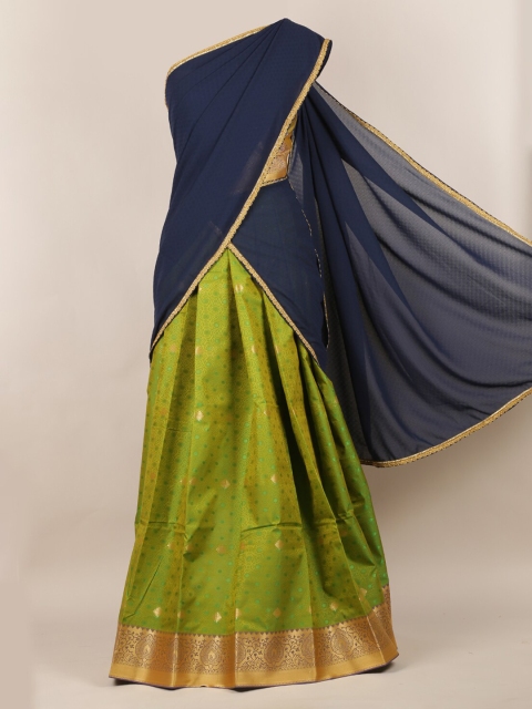 

Pothys Navy Blue & Green Poly Chiffon Woven Design Half Saree