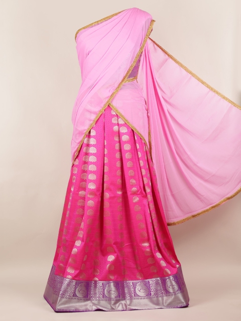 

Pothys Pink Solid Poly Chiffon Lehenga Half Saree