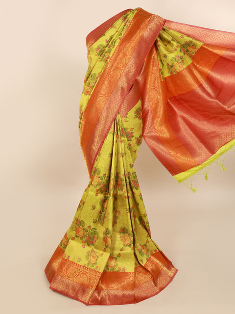 

Pothys Green Pure Silk Printed Banarasi Saree