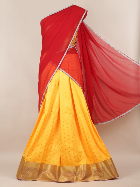 

Pothys Maroon & Yellow Poly Chiffon Solid Half Saree