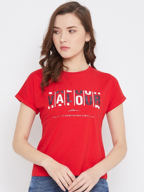 

Octave Women Red Solid Round Neck T-shirt