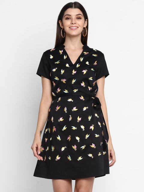 

NIZA Women Black Embroidered A-Line Dress