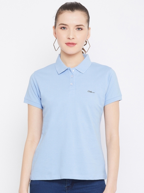 

Octave Women Blue Solid Polo Collar T-shirt