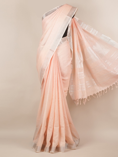 

Pothys Peach-Coloured Solid Linen Blend Saree