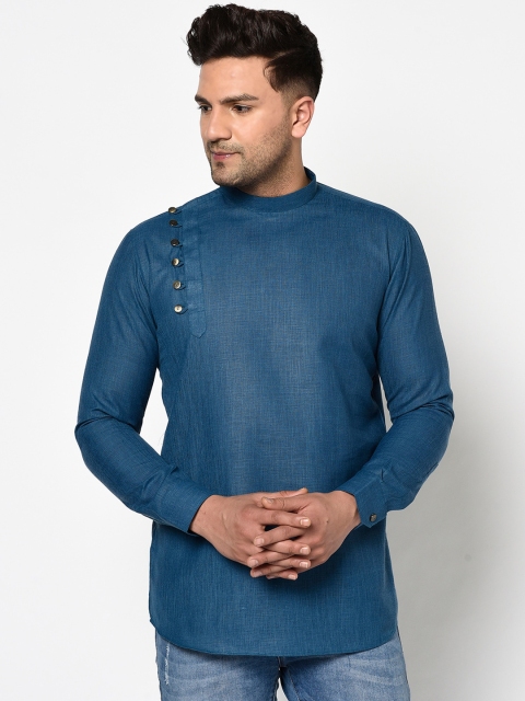 

TABARD Men Blue Mandarin Collar Regular Sleeves Angrakha Kurta