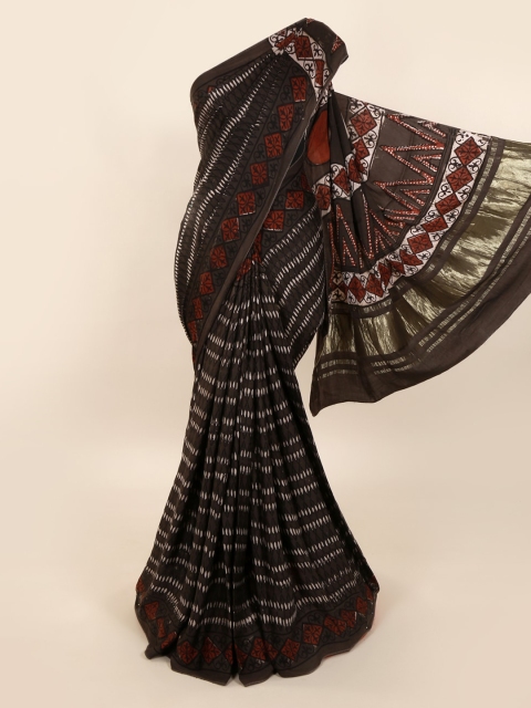 

Pothys Brown Pure Silk Printed Dabu Saree