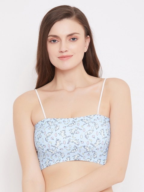 

SECRETS BY ZEROKAATA Blue & Off-White Printed Non-Wired Workout Bra SZLHRSP8738