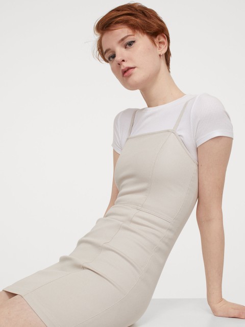 

H&M Women Beige Solid Fitted twill dress