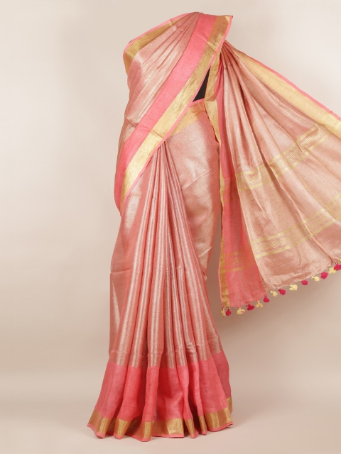 

Pothys Peach-Coloured Solid Linen Blend Saree