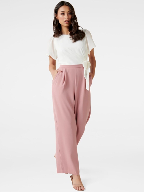 

Forever New Women White & Pink Colourblocked Basic Jumpsuit