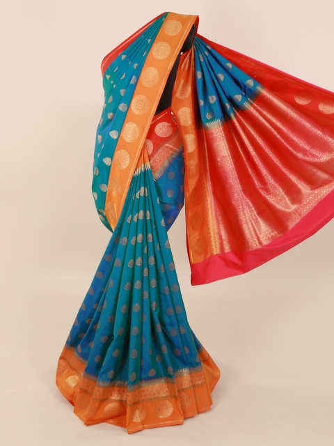 

Pothys Blue & Orange Pure Silk Woven Design Saree