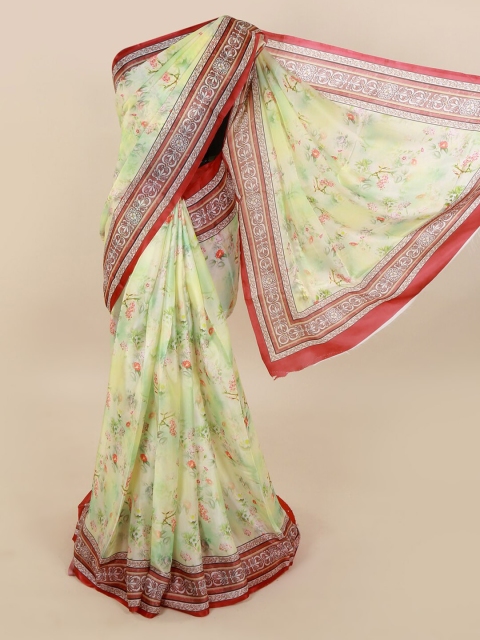 

Pothys Green & Red Pure Silk Phulkari Printed Saree