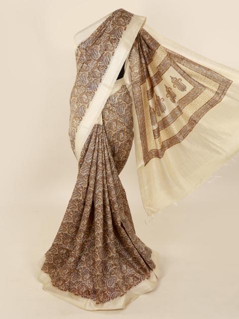

Pothys Brown Printed Pure Silk Saree
