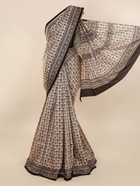 

Pothys Cream-Coloured Pure Silk Printed Bagh Saree