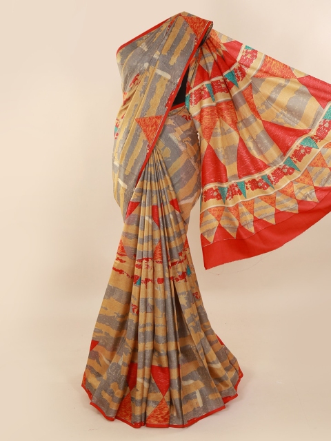 

Pothys Grey Pure Silk Printed Bagh Saree