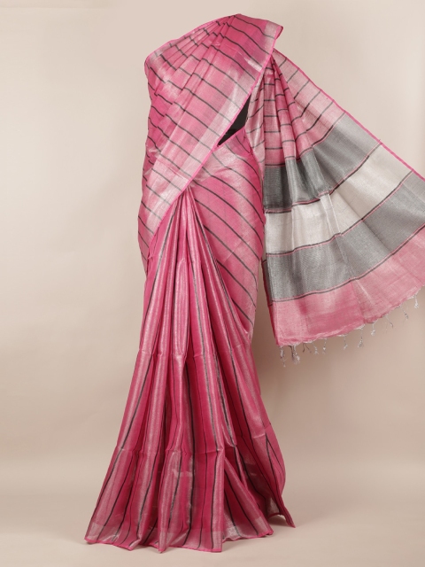 

Pothys Pink Striped Linen Blend Saree