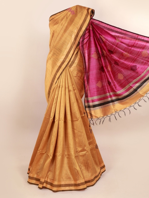 Pothys Mustard Solid Jute Silk Saree