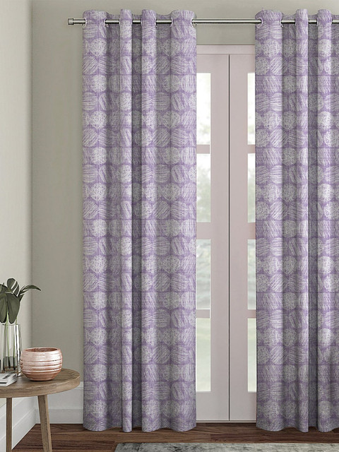 

HOUZZCODE Lavender & White Printed Single Black Out Door Curtain