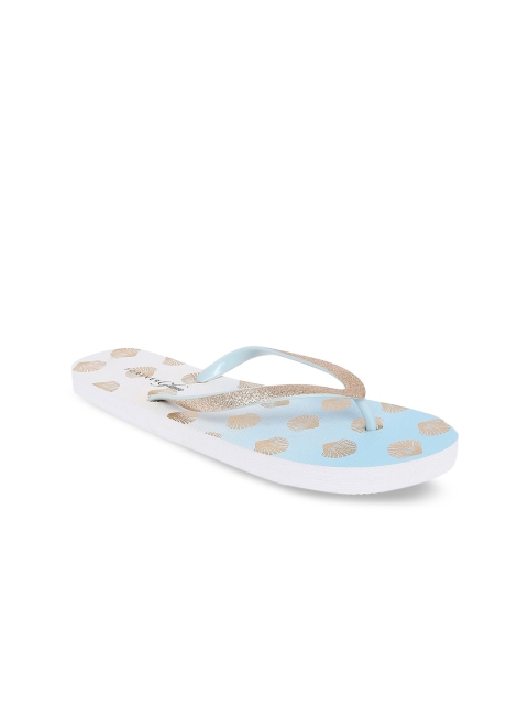 

Forever Glam by Pantaloons Women Gold-Toned & Turquoise Blue Embellished Thong Flip-Flops