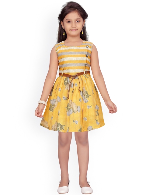 

Aarika Girls Yellow Striped Fit and Flare Dress