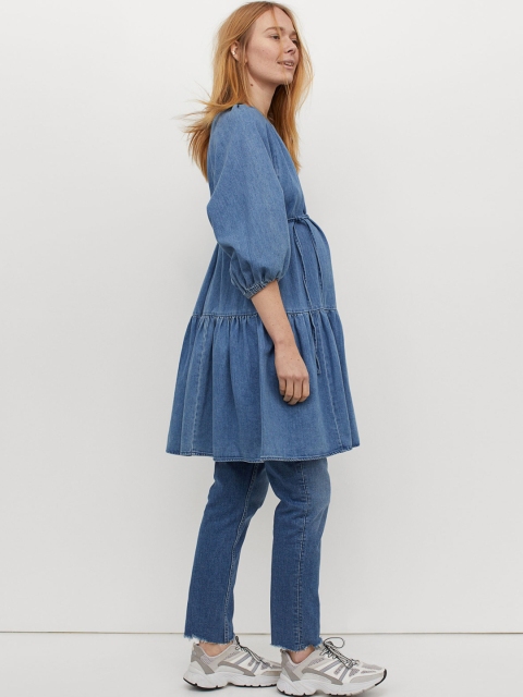 

H&M Women Blue Solid MAMA Denim Dress