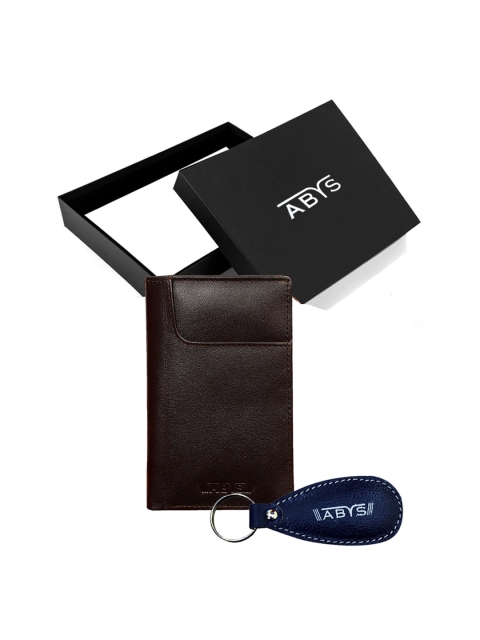 

ABYS Unisex Coffee Brown & Navy Blue Solid Genuine Leather Accessories Gift Set