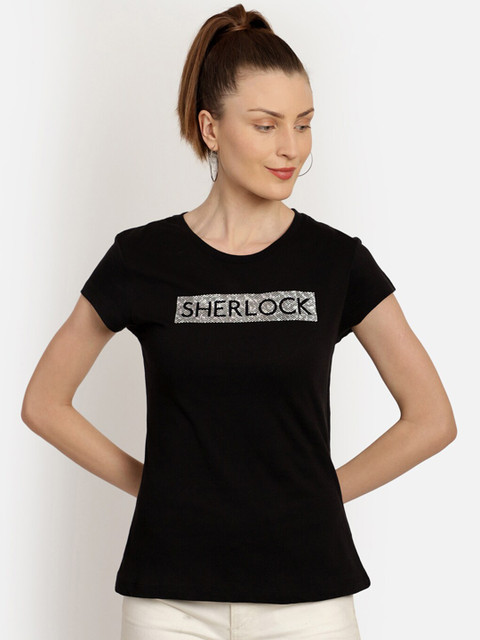 

Free Authority Women Black Sherlock Printed Round Neck T-shirt