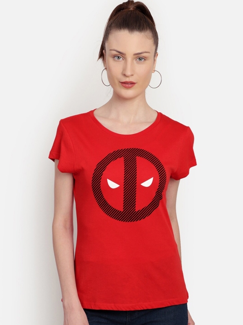

Free Authority Women Red Deadpool Printed Round Neck T-shirt