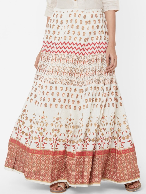 

Vedic Women Red & White Printed Maxi Flared Skirt