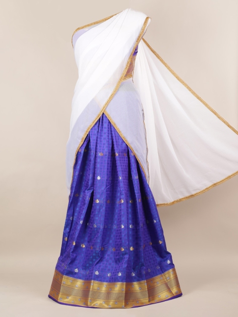 

Pothys White & Blue Poly Chiffon Solid Half Saree