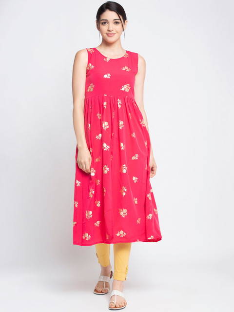 

ALC Creations Pink Floral Printed Crepe Kurta