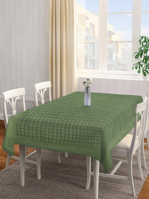 

NEUDIS Olive Green & Cream-Colored Floral Jacquard Table Cover For 6 Seater Table