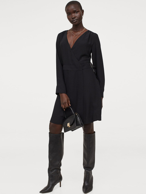 

H&M Women Black Belted Wrap Dress