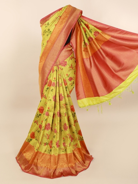 

Pothys Green Pure Silk Printed Banarasi Saree