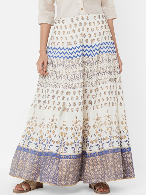 

Vedic Women Blue & White Printed Maxi Flared Skirt