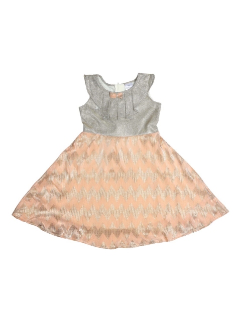 

Doodle Girls Peach-Coloured & Grey Self Design Fit and Flare Dress