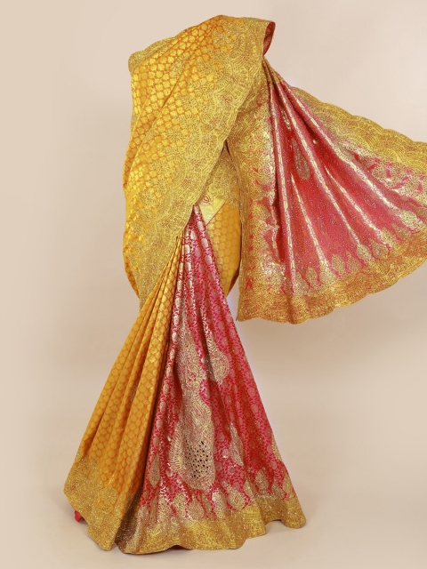 

Pothys Gold-Toned & Pink Pure Silk Woven Design Kanjeevaram Saree