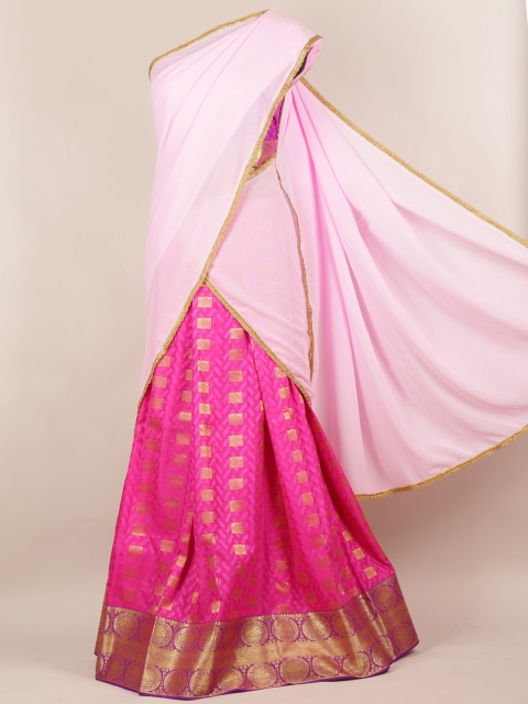 

Pothys Pink Woven Design Poly Chiffon Half Saree