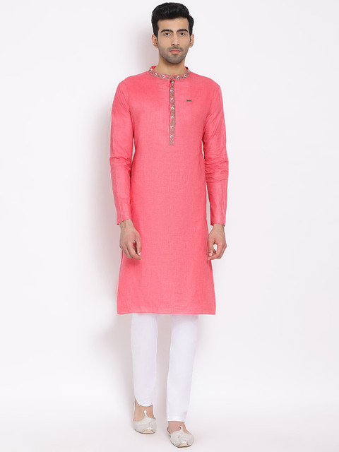 

DEVOILER Pink Solid Thread Work Kurta