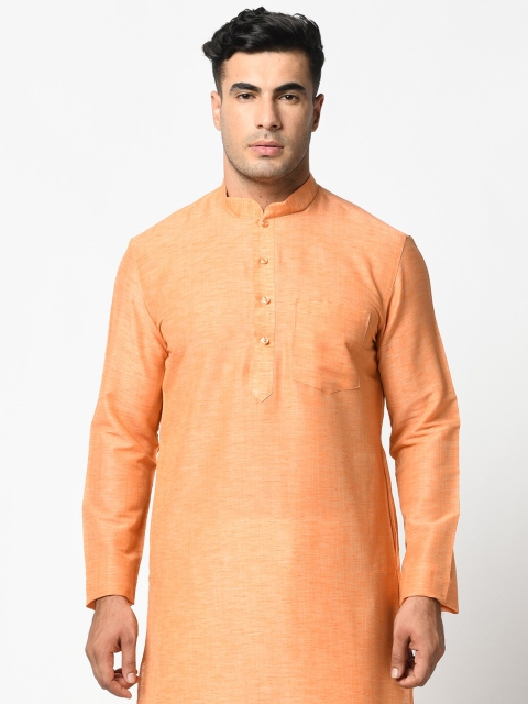 

LAMAAYA Men Orange & Off-White Striped Kurta with Churidar