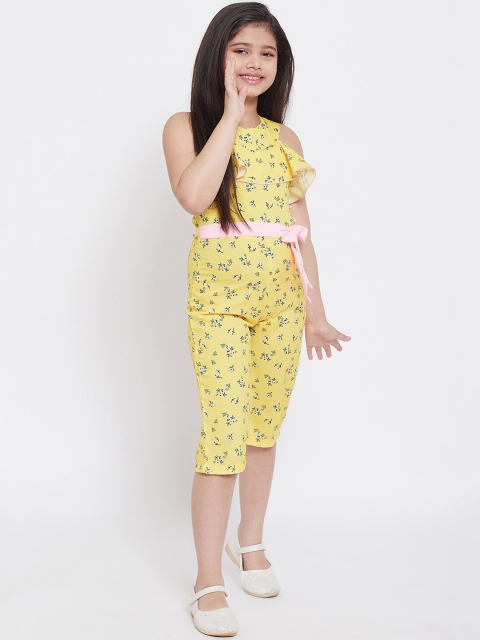 

Stylo Bug Girls Yellow & Blue Printed Capri Jumpsuit